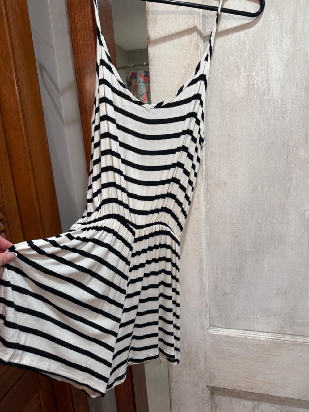 BiBi Black and White Striped Spaghetti-Strap Romper